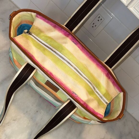 Coach Purse Handbag Hampton Stripe Watercolor Baby or Overnight Weekend Bag Tote - Picture 12 of 16